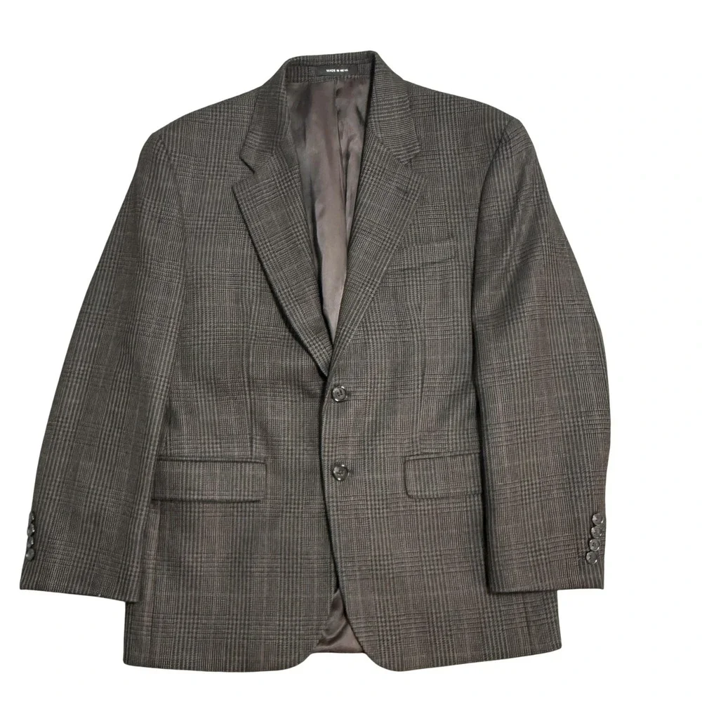 Lauren Ralph Lauren‎ Blazer Mens 38 Brown Wool Plaid Two Button Sport Coat Tweed